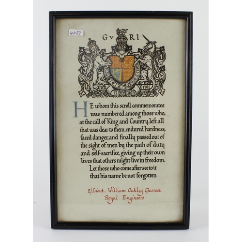 2726 - WW1 officers casualty scroll to 2/Lieut William Oakley Garrett, Indian Army Reserve of Officers Attd... 