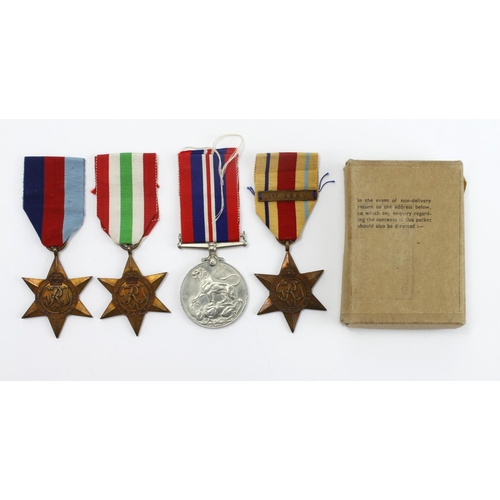 2768 - WW2 group in original box of issue for Mr R E Parrott RASC, of Thornton Heath, Surrey. 1939-45 Star,... 