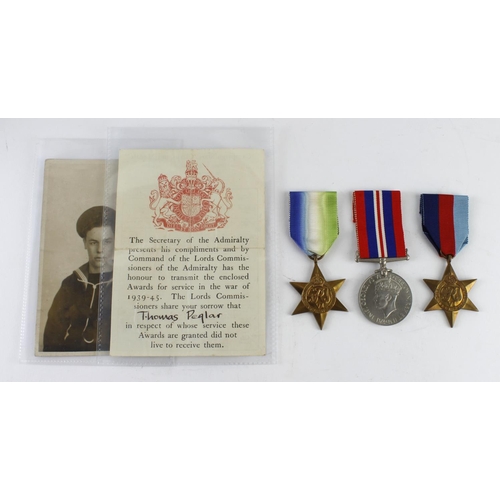 2798 - WW2 Royal Navy casualty group with 1939-45 star, Atlantic star, War medal, Casualty medal entitlemen... 