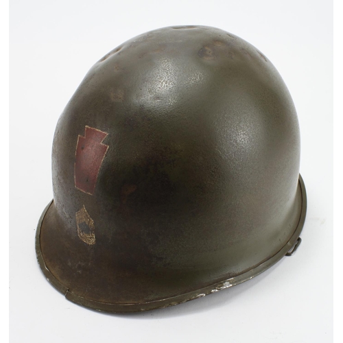 2809 - WW2 US Army Swivel Bale 28th Infantry Division M1 Helmet with master sergeant's rank.