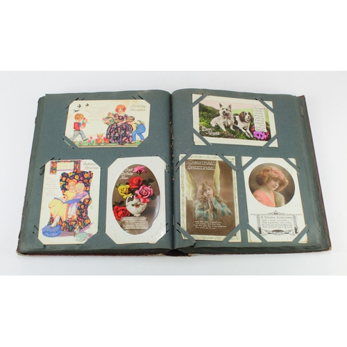 354 - Original old time album of mixed old postcards, Comic, Greetings, Artist Signed, etc etc. (Qty)