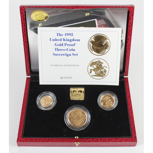 585 - Three Coin Set 1995 (Two Pounds, Sovereign & Half Sovereign) Proof FDC boxed as issued