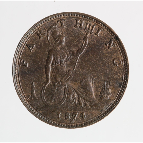 627 - Farthing 1874H EF trace lustre, light scuff.