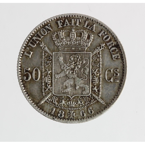 762 - Belgium silver 50 Centimes 1866 aEF