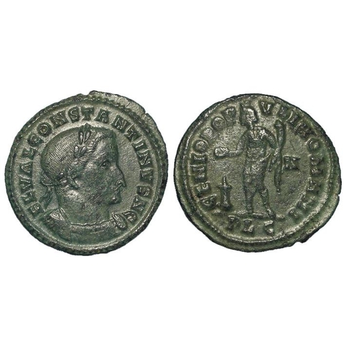 963 - Roman Imperial: Constantine I as Caesar, billon follis, Lugdunum Mint 307 AD. Rev: Genius stg. l., a... 