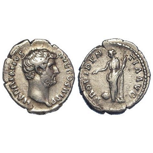 965 - Roman Imperial: Hadrian silver denarius, Rome 133 AD. Rev: PROVIDENTIA AVG. Providentia stg. l., glo... 