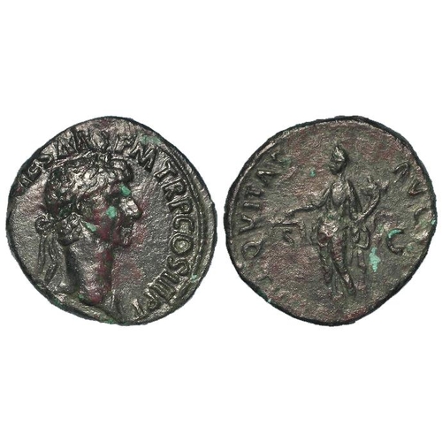 967 - Roman Imperial: Nerva AE as, 97 AD, Aequitas l. reverse. NVF/F, a few green spots.