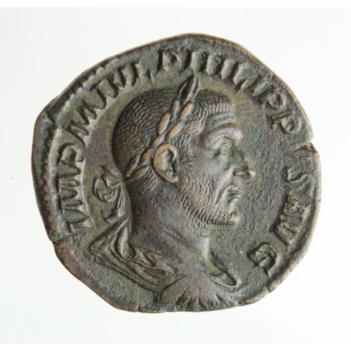 969 - Roman Imperial: Philip I AE sestertius, Rome 244-249 AD, FIDES MILITVM type RIC 172a, GVF, nice exam... 