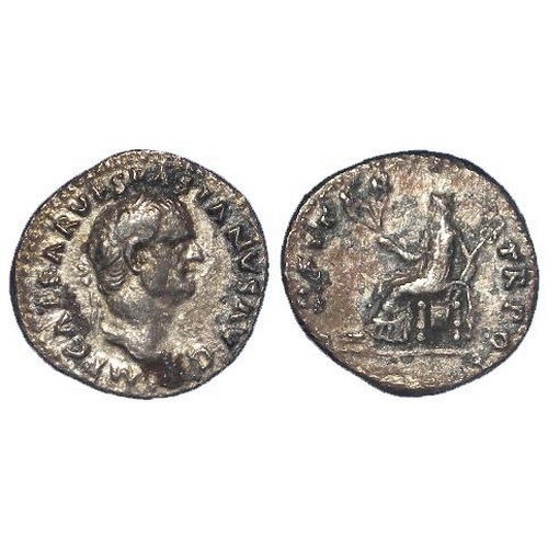 971 - Roman Imperial: Vespasian AR denarius, Rome 70 AD, Rev: COS ITER TR POT, Pax std. l. hdg. olive bran... 