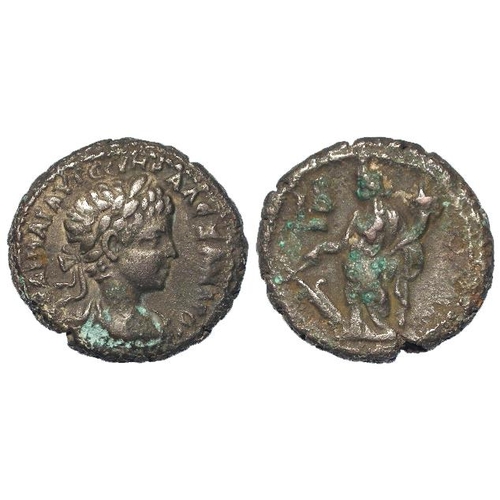 979 - Roman Provincial: Severus Alexander, Alexandria, Egypt BI tetradrachm. Rev: Tyche stg. l. holding ru... 