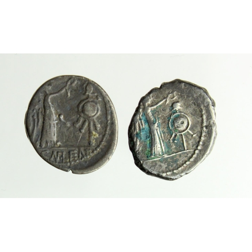 984 - Roman silver quinarii (2): Lentulus Clodianus 88 BC, GF/F, and Mark Antony, Transalpine Gaul 43 BC, ... 