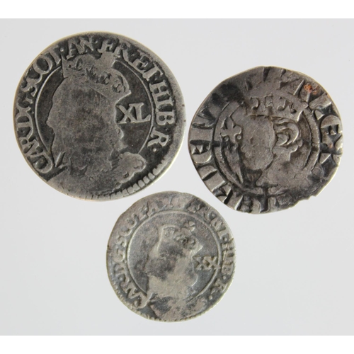 987 - Scotland (3) hammered silver: Alexander III 2nd Coinage penny VG, Charles I 20-pence wavy Fine, and ... 