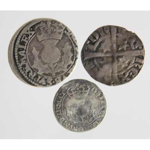 987 - Scotland (3) hammered silver: Alexander III 2nd Coinage penny VG, Charles I 20-pence wavy Fine, and ... 