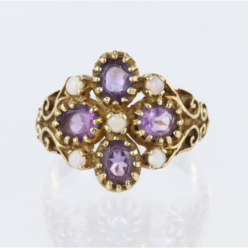 108 - 9ct Gold Amethyst and Opal Ring size L weight 4.1g