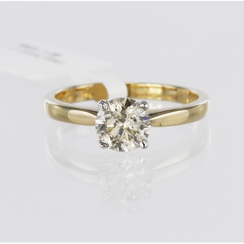 126 - 18ct yellow gold solitaire ring set with a single round brilliant cut diamond with a known diamond w... 