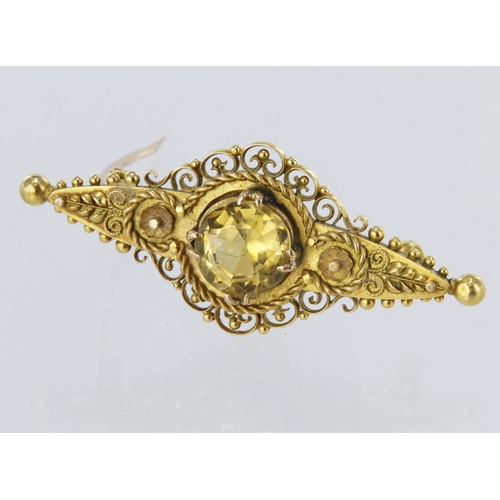 152 - 15ct Gold Citrine set Bar Brooch weight 5.1g