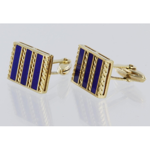 165 - Pair of 14ct cufflinks with blue enamel. Total weight 14.9g