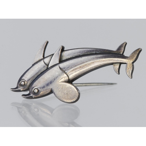 230 - Georg Jensen silver brooch depicting two dolphins no.317