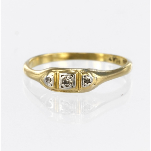 24 - 18ct Gold three stone Diamond Ring size M weight 2.0g
