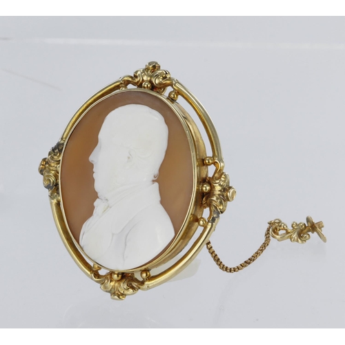 245 - Yellow metal cameo depicting a portrait of gentleman, circa mid 19th Century, crudely inscribed vers... 