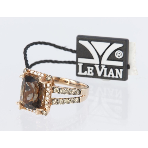 44 - 14ct rose gold dress ring by Le Vian, set with a central rectangular smoky quartz measuring approx. ... 