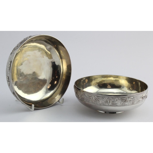 543 - Two Chinese silver good quality Rice Bowls,  both marked with Chinese marks, L.H. & 95 for Luen Hing... 