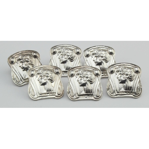 548 - Six very attractive Art Nouveau silver buttons hallmarked R&W Birm. 1902. Weight of buttons 3.25oz a... 