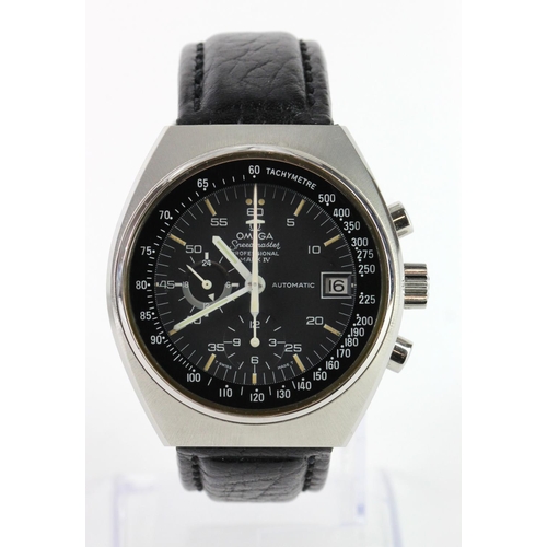 634 - Gents Omega Speedmaster Professional Mk IV stainless steel automatic chronograph wristwatch. On a le... 