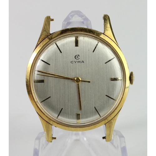 641 - Gents 18ct cased Cyma wristwatch. Working when catalogued