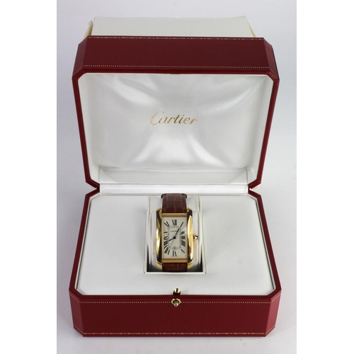 658 - Gents 18ct cased Cartier automatic wristwatch circa 2007. The curved 30mm dial with roman numerals a... 