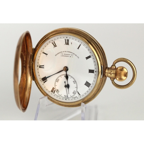 659 - Gents 9ct cased half hunter pocket watch by Goldsmiths & Silversmiths Regent street London. Hallmark... 