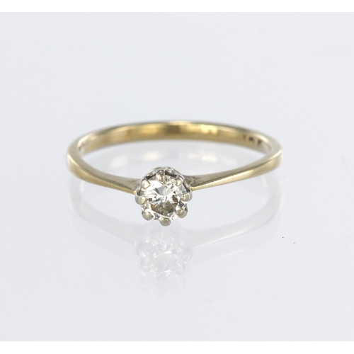 74 - 18ct yellow gold solitaire ring set with a single round brilliant cut diamond weighing approx. 0.25c... 