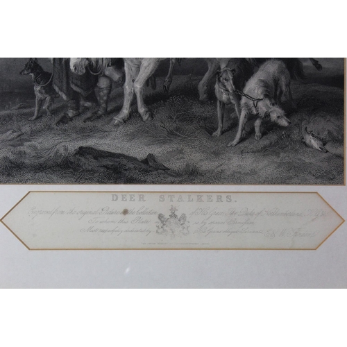 800 - After Edwin Landseer, RA. An engraving titled 'Deer Stalkers', engraved by E. & W. Finden, mounted, ... 