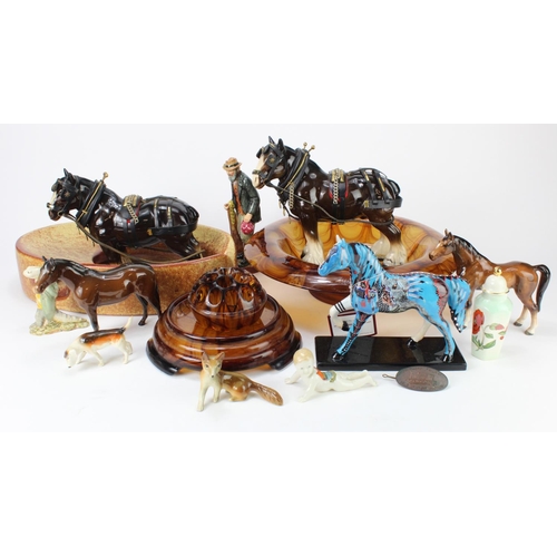 940 - Ceramics. A collection of various ceramic & glass pieces, including Beswick Horses, Royal Doulton fi... 