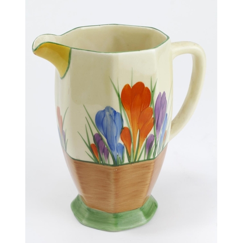 943 - Clarice Cliff Bizarre Crocus octagonal jug, makers marks to base, height 15cm approx.