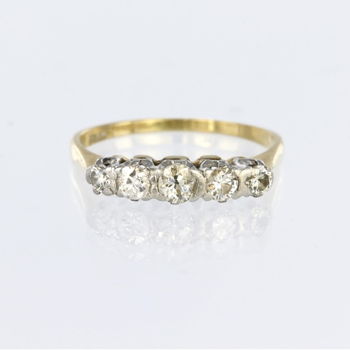 95 - 18ct yellow gold and platinum graduated five stone ring set with round brilliant cut diamonds totall... 