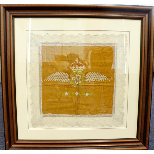 2732 - WW1 RFC embroidery in large frame. (Buyer collects)