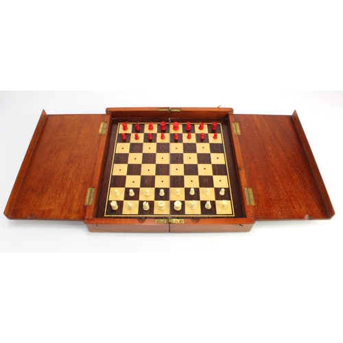 121 - Jacques. A Jacques oak cased folding chess set, circa early 20th Century, with makers stamp, case si... 