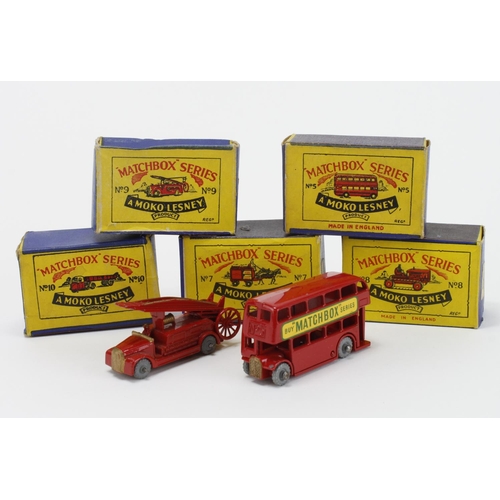 140 - Matchbox Moko Lesney. Five boxed Matchbox Moko Lesney models, comprising nos. 5 (London Bus); 7 (Hor... 