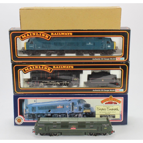 182 - Three boxed OO gauge locomotives, comprising Bachmann Class 46 Peak Diesel (46045); Mainline Jubilee... 