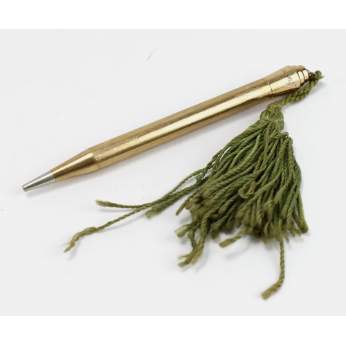 199 - 9ct Gold propelling pencil by Life Long, length 97mm approx., total weight 12g approx.