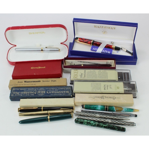 211 - Pens. A collection of twenty fountain pens, ballpoint pens, pencils etc., makers include Waterman, P... 