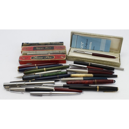 213 - Pens. A group of approximately twenty-four fountain pens, ballpoint pens, pencils, etc., makers incl... 