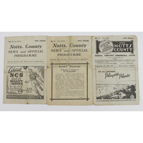 370 - Notts County programmes v's Sheffield United 25/11/1944 F/L, v Nottingham Forest 21/4/1945, v Watfor... 