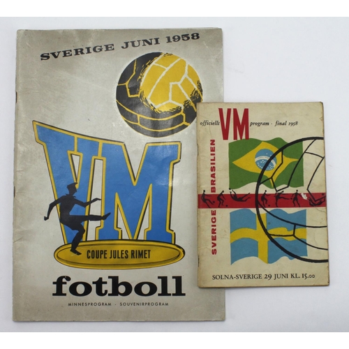 383 - World Cup Final programme 29 Juni 1958 Brazil v Sweden. Plus World Cup Jules Rimet brochure Sverige ... 