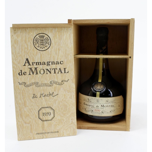 390 - Armagnac de Montal 1939, unopened, contained in original wooden case