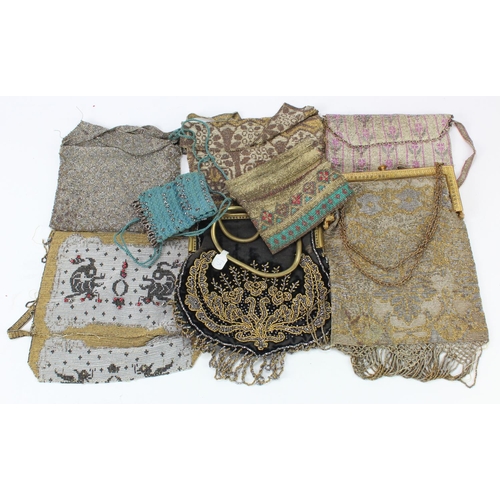 455 - Purses. A group of eight beaded evening bags / purses, circa 19th Century to early 20th Century, lar... 