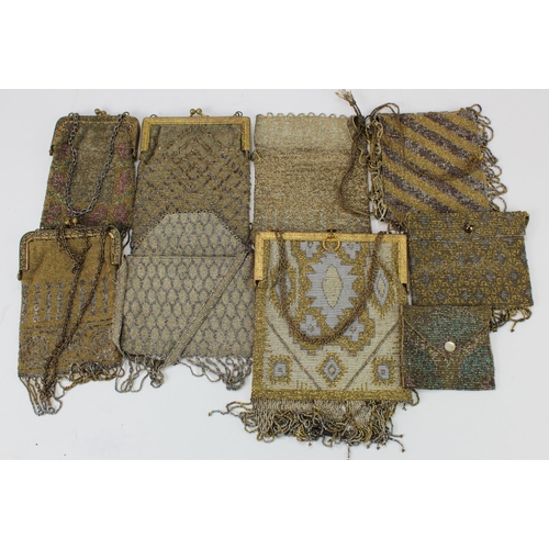 460 - Purses. A group of nine beaded evening bags / purses, circa 19th Century to early 20th Century, larg... 