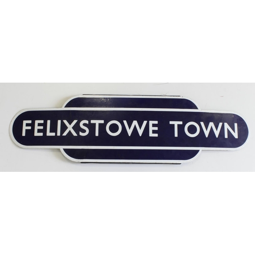 465 - Railway interest. An original blue & white enamel totem sign for 'Felixstowe Town' railway station, ... 