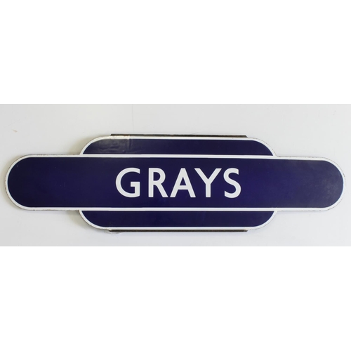 466 - Railway interest. An original blue & white enamel totem sign for 'Grays' railway station, 91.5cm x 2... 